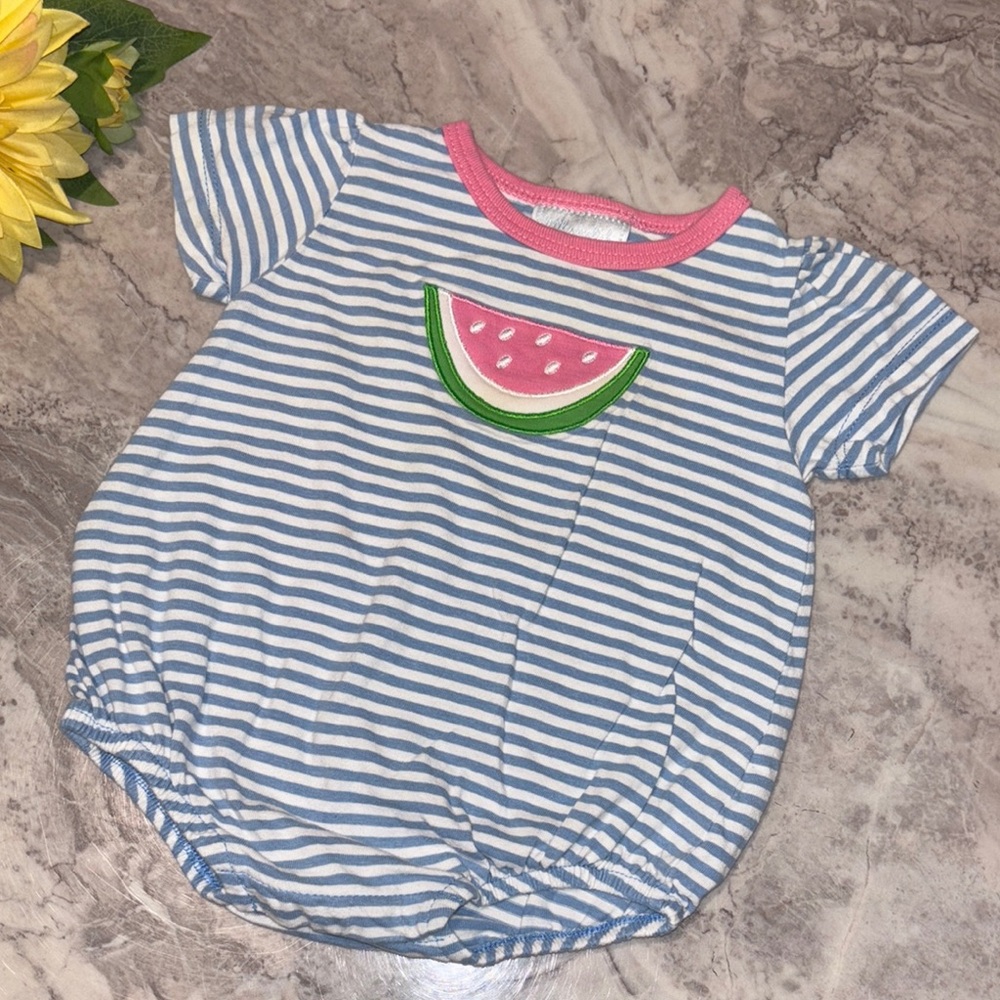 Little English Pink and Green Watermelon Romper